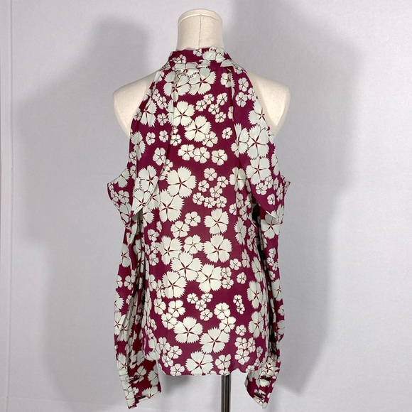 Alexis Paloma Silk Tie Neck Cold Shoulder Blouse Floral size medium - Picture 6 of 16